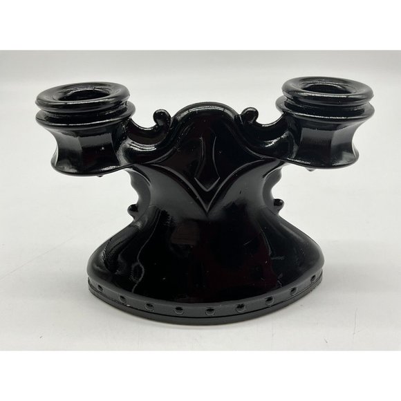 L.E. Smith Vtg Mt. Pleasant Black Amethyst Depression Glass Double Candle Holder - Picture 7 of 15